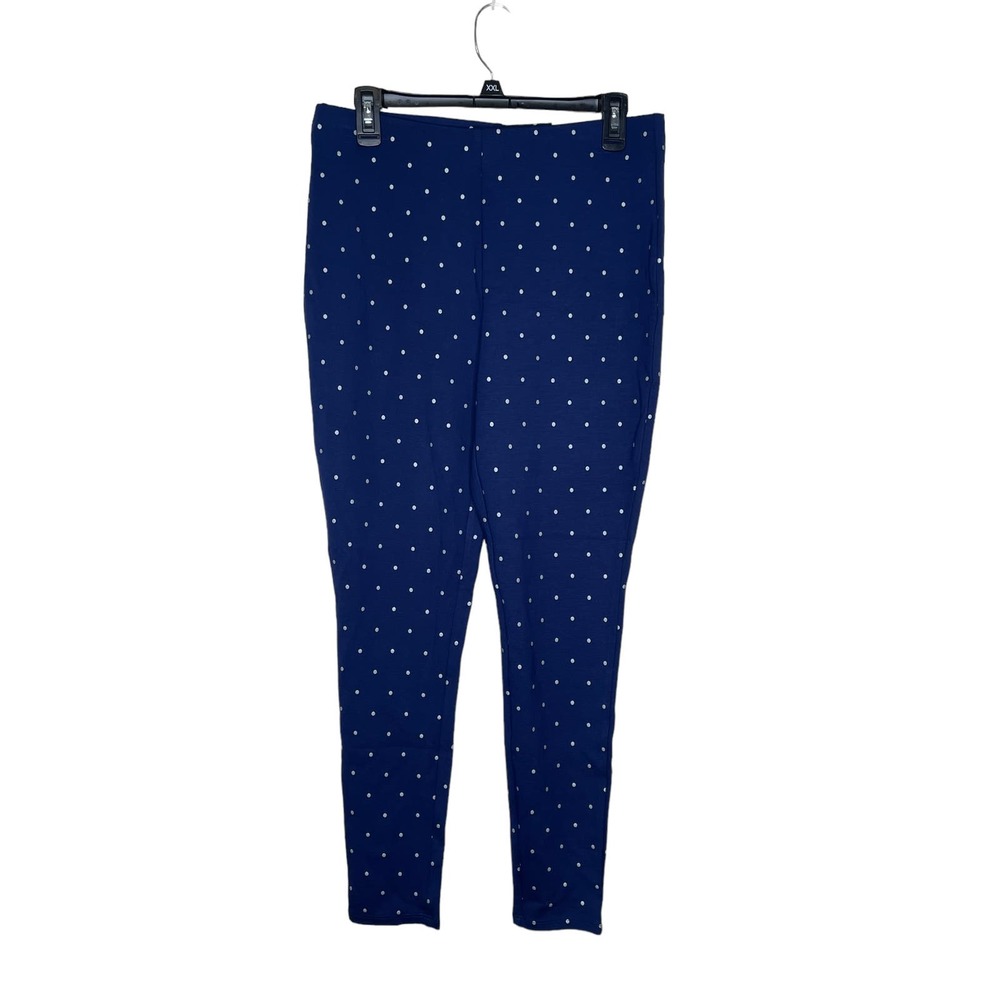 Chico's Women Leggings Polkadot Stretch Skinny Mid-Rise Pull On Blue White 8 NWT